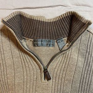 Oscar De La Renta Beige Tan 1/4 Zip Long Sleeve Sweater